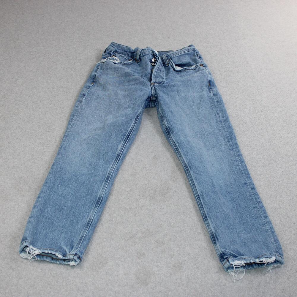 AGOLDE Riley Crop Jeans Women 24 Blue High Rise Straight Frayed Raw Hem Denim